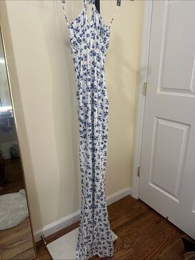 Source Unknown White Maxi Dress with Blue Floral Print